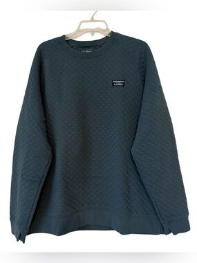 LL Bean Quilted Crewneck Pullover Dark Teal Sweater XL Like New